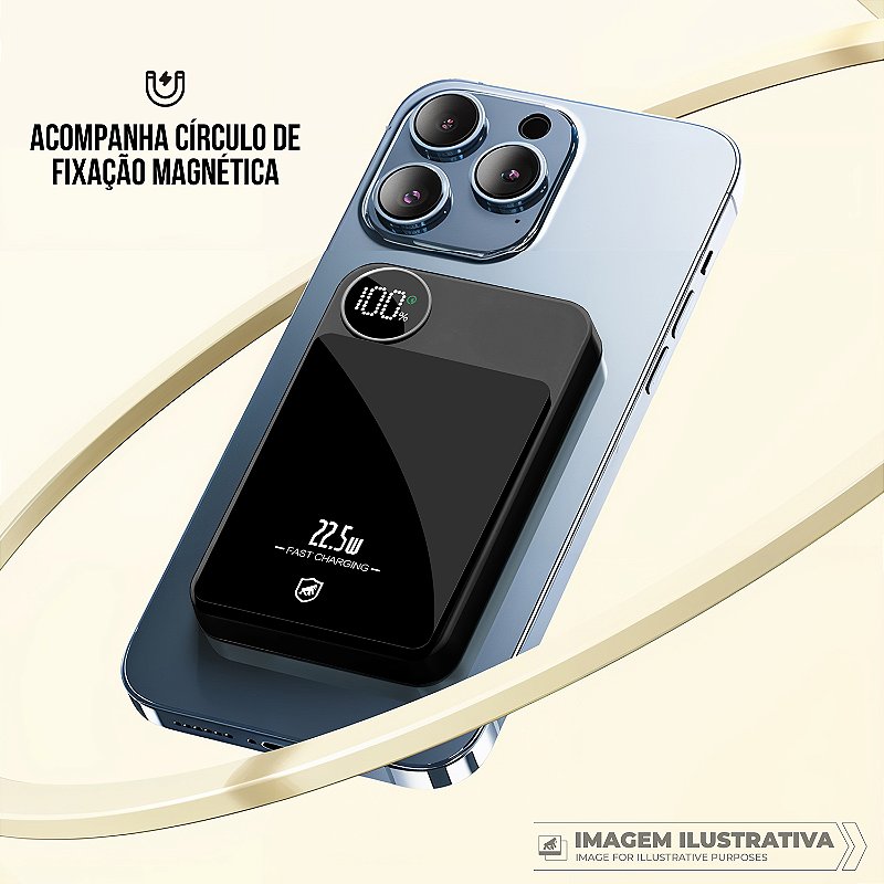 Carregador Portátil Powerbank 10.000mAh com Carregamento Wireless 15W, USB-A, Type-C e Fixação Magnética Compatível com MagSafe - TankSafe - Gshield - foto 3