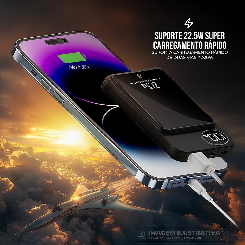 Carregador Portátil Powerbank 10.000mAh com Carregamento Wireless 15W, USB-A, Type-C e Fixação Magnética Compatível com MagSafe - TankSafe - Gshield - foto 4
