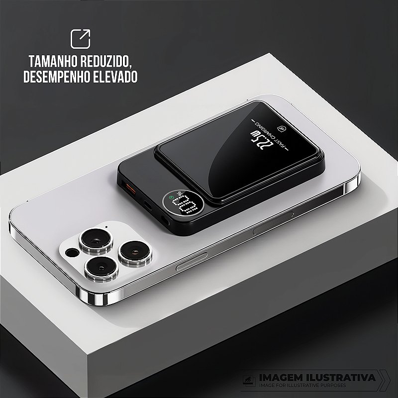 Carregador Portátil Powerbank 10.000mAh com Carregamento Wireless 15W, USB-A, Type-C e Fixação Magnética Compatível com MagSafe - TankSafe - Gshield - foto 7