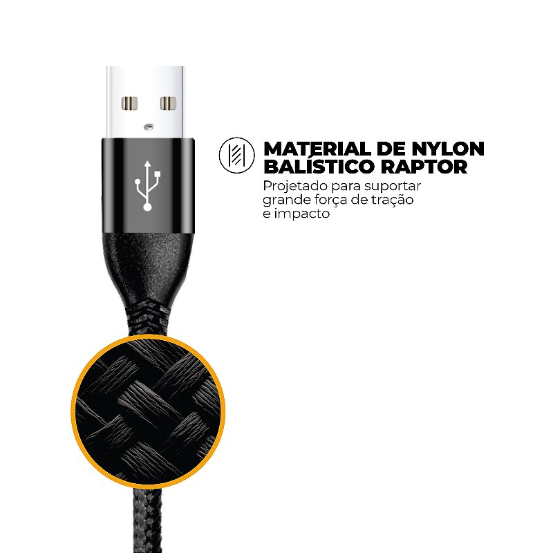 Cabo Raptor - USB A / Tipo C - Preto - 1M - Gshield - foto 4
