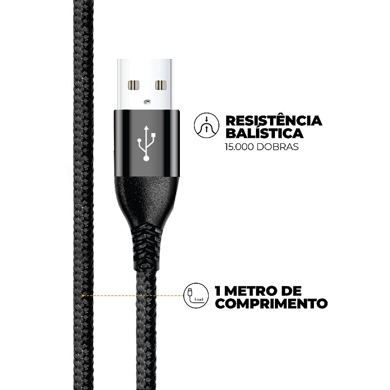 Cabo Raptor - USB A / Tipo C - Preto - 1M - Gshield - foto 2