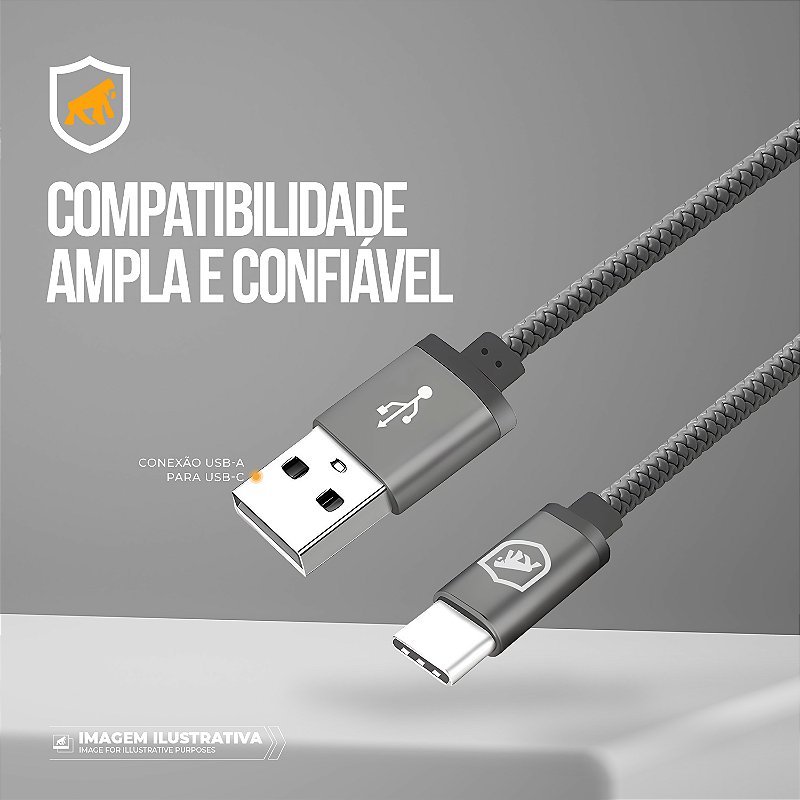 Cabo Symetric USB-A/Tipo-C - Cinza - 1,5M - Gshield