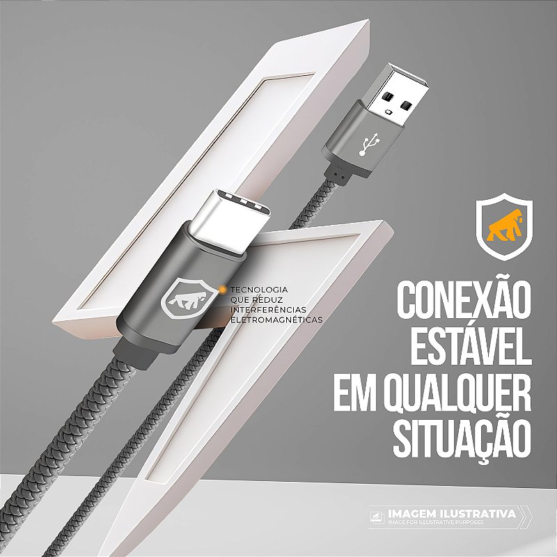 Cabo Symetric USB-A/Tipo-C - Cinza - 1,5M - Gshield