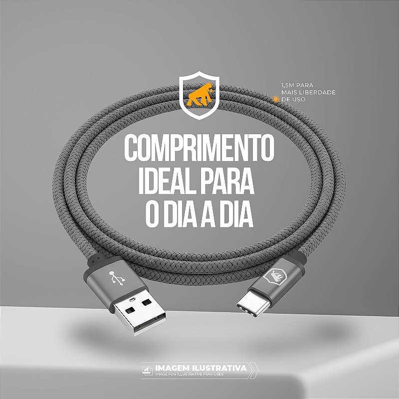 Cabo Symetric USB-A/Tipo-C - Cinza - 1,5M - Gshield
