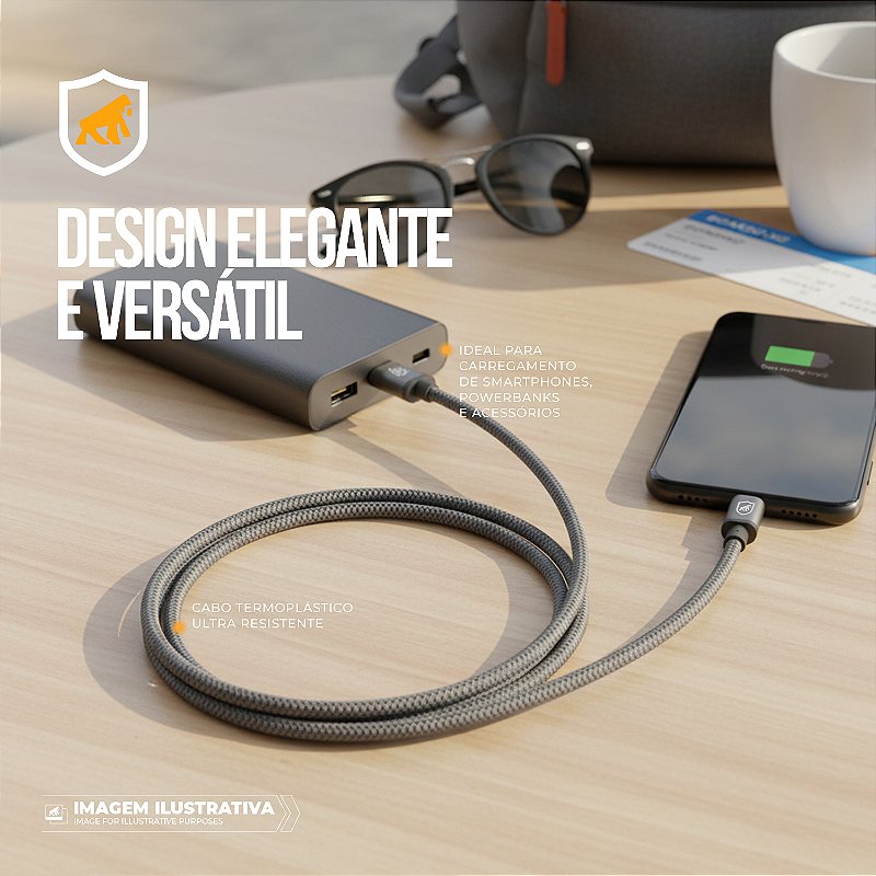 Cabo Symetric USB-A/Tipo-C - Cinza - 1,5M - Gshield