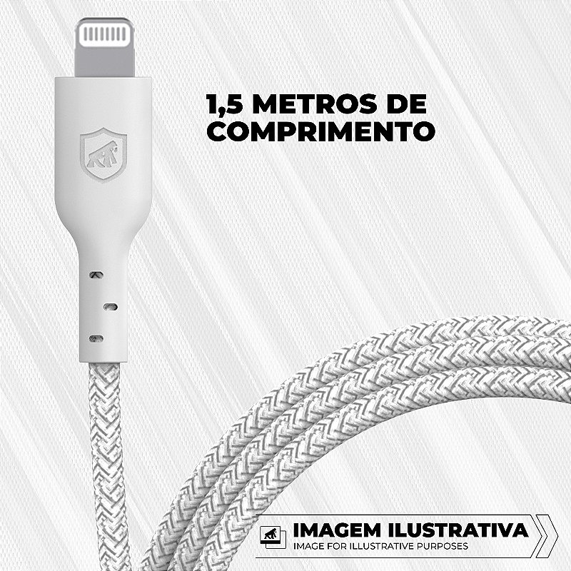 Cabo Lightning / Tipo-C para iPhone MFI Certificado 1,5m Branco - 6 Anos de Garantia - Ultra Safe  - Gshield - foto 3