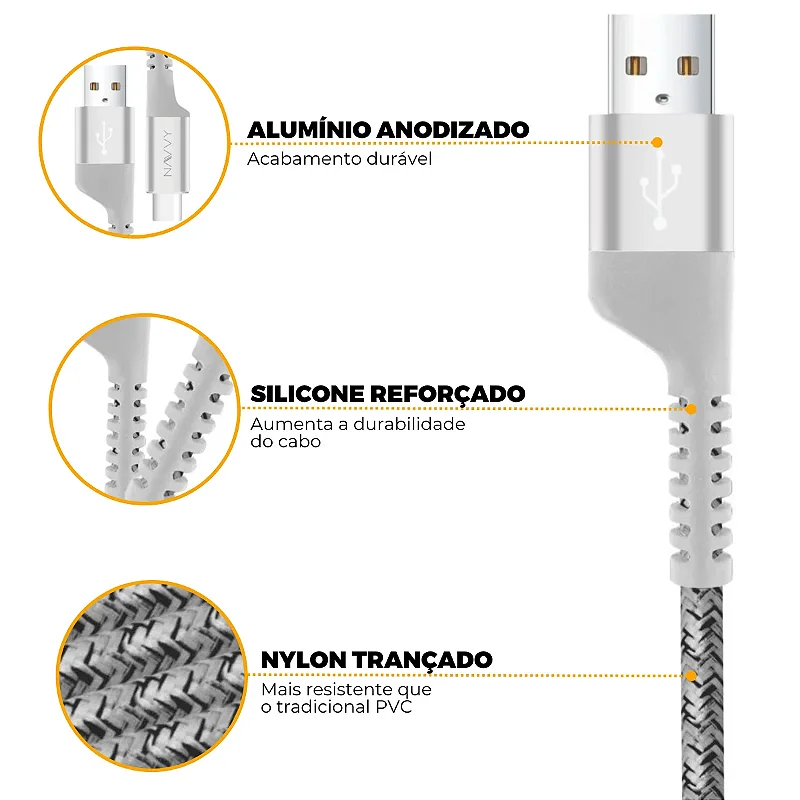 Cabo Fish Kevlar Tipo C / Tipo C - Branco - 1M - NAVVY - foto 3