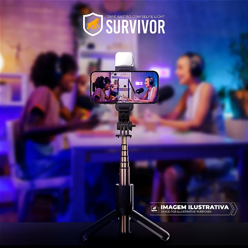 Tripé Bastão Multifuncional com Iluminação Flash Selfie Light Ajustável e Controle Bluetooth Removível - Survivor - Gshield - foto 7