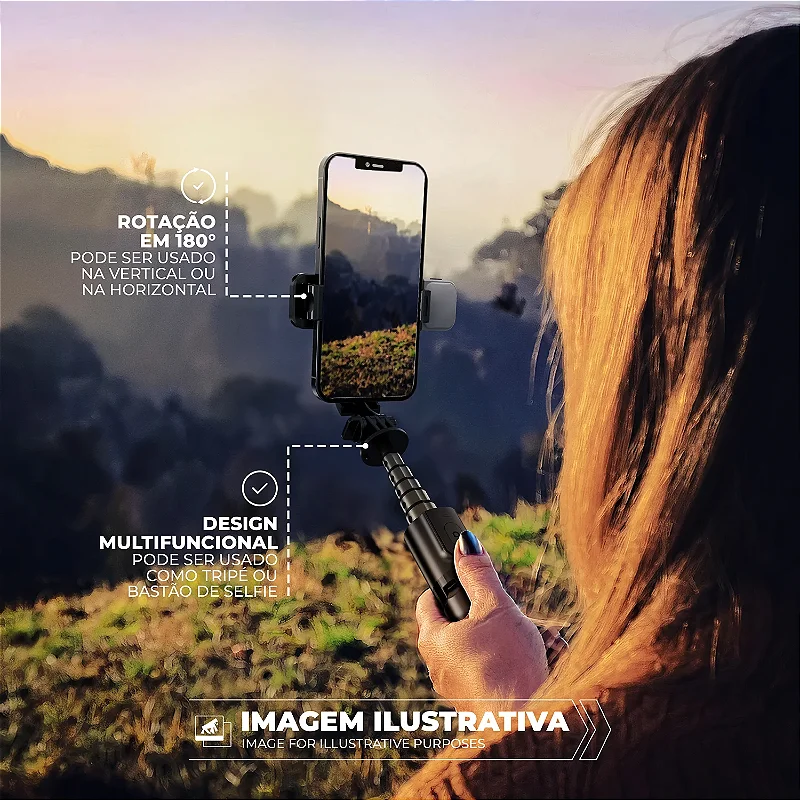 Tripé Bastão Multifuncional com Iluminação Flash Selfie Light Ajustável e Controle Bluetooth Removível - Survivor - Gshield - foto 3