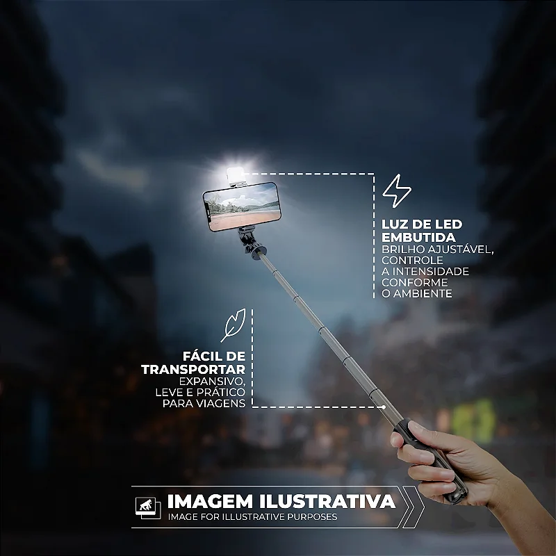 Tripé Bastão Multifuncional com Iluminação Flash Selfie Light Ajustável e Controle Bluetooth Removível - Survivor - Gshield - foto 6