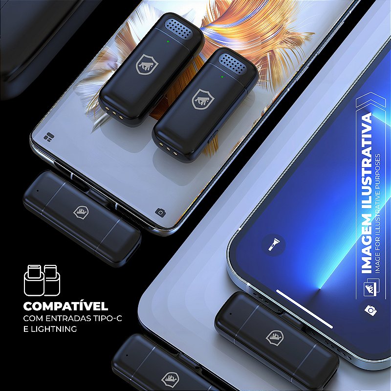 Microfone de Lapela Profissional Sem Fio - Survivor - Tipo C com Adaptador Lightning - Gshield - foto 2