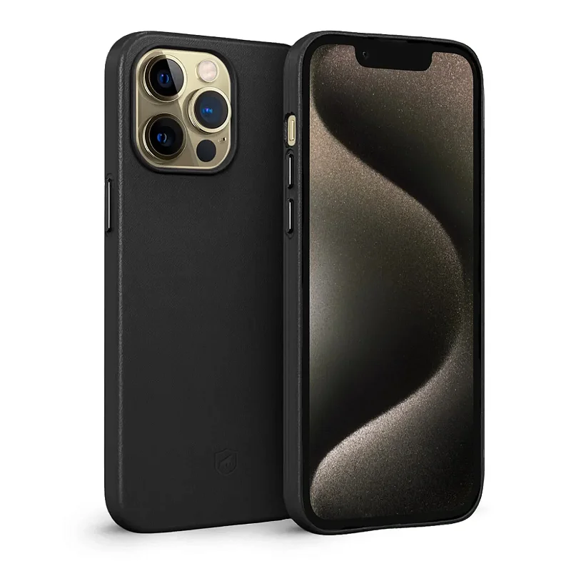 Kit Capa Couro Dual Preta e Película Defender Pro Privacidade para iPhone 15 Pro Max - Gshield