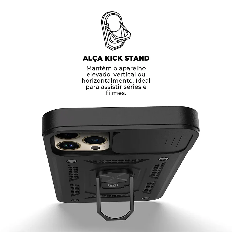 Kit Capa Dinamic Cam Protection e Pelicula Ultra Glass Preta para iPhone 15 Pro Max - Gshield