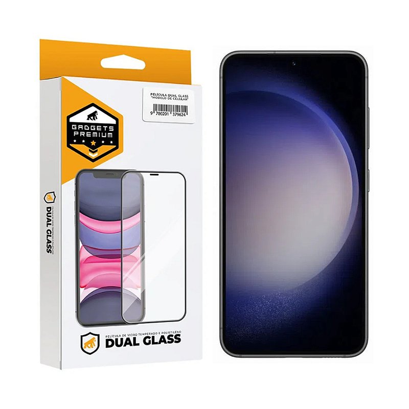 Kit Capa Victus e Pelicula Dual Glass Preta para Samsung Galaxy S23 Plus - Gshield