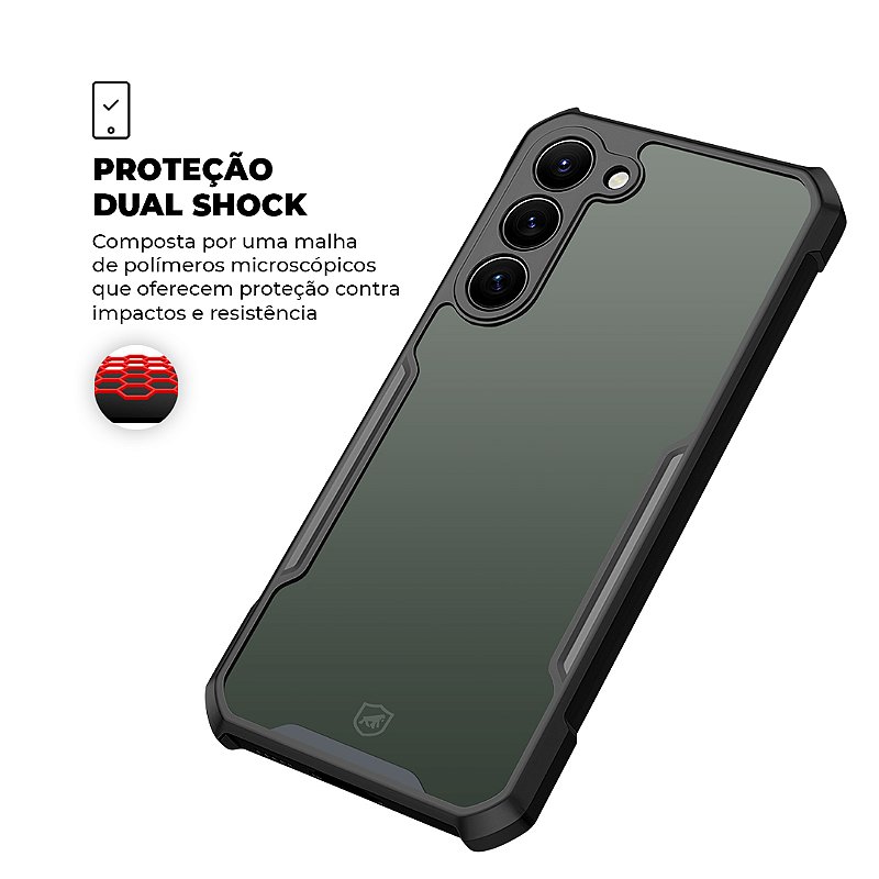Kit Capa Dual Shock X e Pelicula Dual Glass Preta para Samsung Galaxy S23 Plus - Gshield