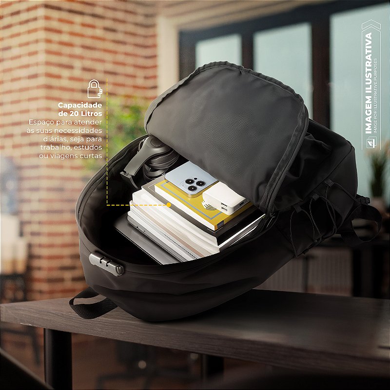 Mochila Casual para Notebook até 15,6" com Cadeado Antifurto e Bolso Invisível, Entradas Aux. USB e Fone P2, Ajuste Lateral de Expansão, resistência à água - 20 Litros - Flex - Gshield