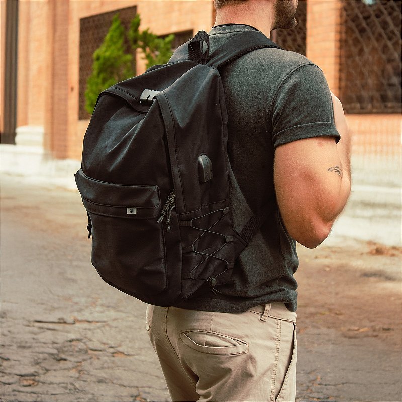 Mochila Casual para Notebook até 15,6" com Cadeado Antifurto e Bolso Invisível, Entradas Aux. USB e Fone P2, Ajuste Lateral de Expansão, resistência à água - 20 Litros - Flex - Gshield