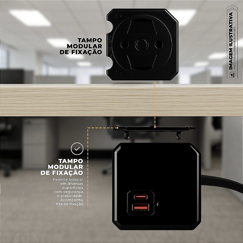 Filtro de Linha Multiplicador de Tomadas Bivolt - Entradas USB-A / Tipo C + 4 Tomadas - Energy Cube - Gshield