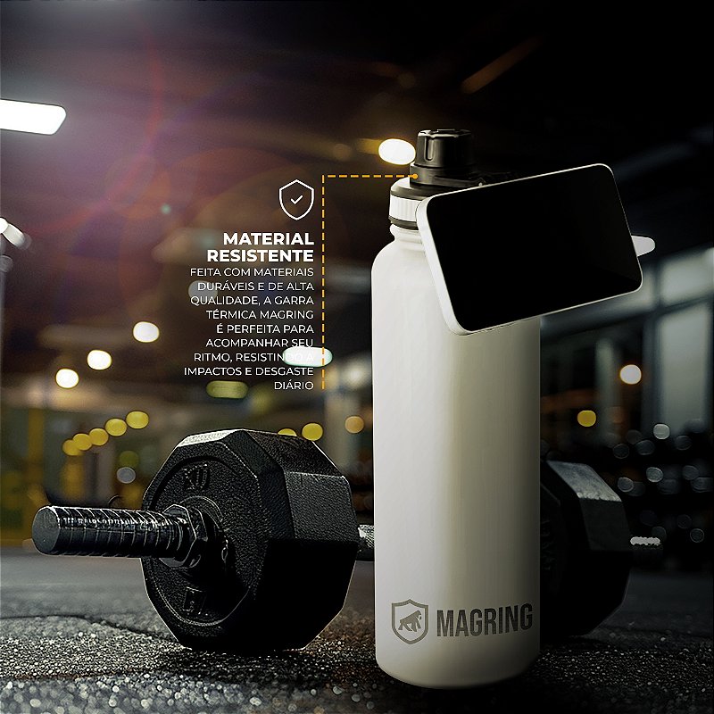 Garrafa Térmica com Suporte MagSafe, Aço Inoxidável, Bebidas Geladas por 24h e Quentes por 12h, Ideal para Treinos e Uso Diário - 540ml - Branca -  MagRing - Gshield - foto 2