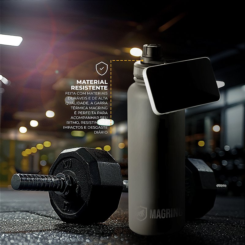 Garrafa Térmica com Suporte MagSafe, Aço Inoxidável, Bebidas Geladas por 24h e Quentes por 12h, Ideal para Treinos e Uso Diário - 540ml - Preta -  MagRing - Gshield - foto 2
