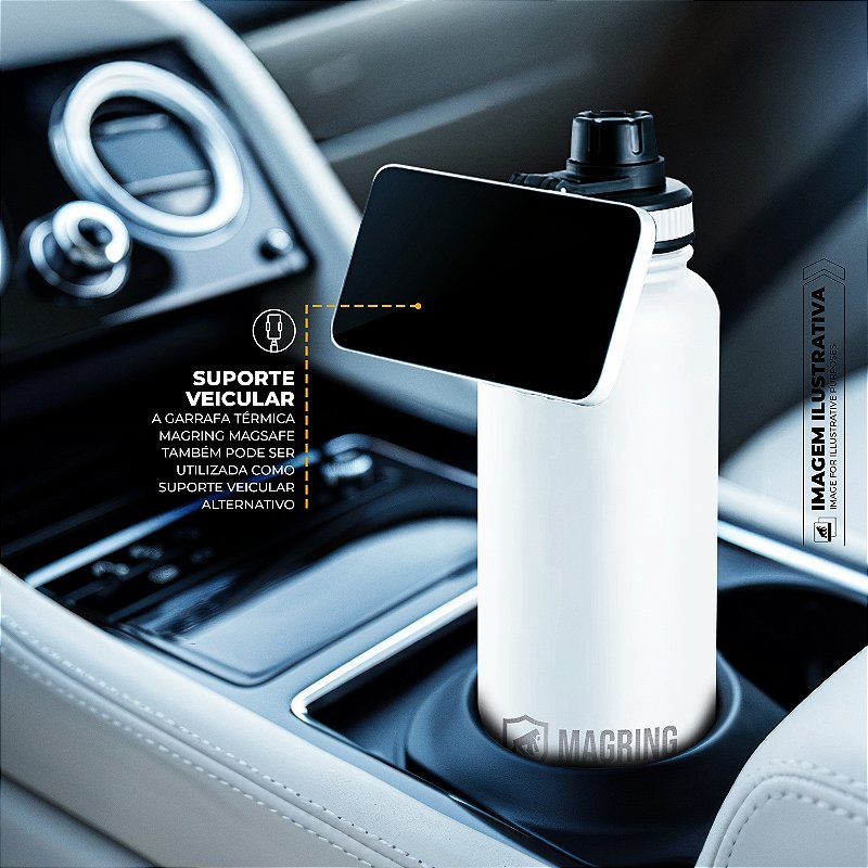 Garrafa Térmica com Suporte MagSafe, Aço Inoxidável, Bebidas Geladas por 24h e Quentes por 12h, Ideal para Treinos e Uso Diário - 950ml - Branca -  MagRing - Gshie - foto 6