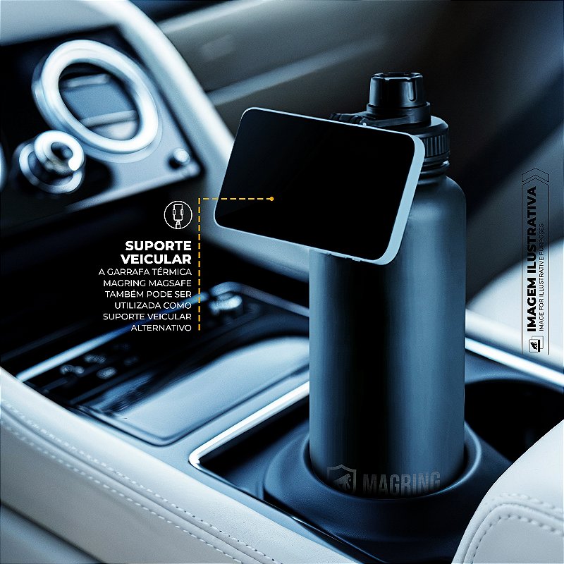Garrafa Térmica com Suporte MagSafe, Aço Inoxidável, Bebidas Geladas por 24h e Quentes por 12h, Ideal para Treinos e Uso Diário - 950ml - Preta - MagRing - Gshield - foto 6