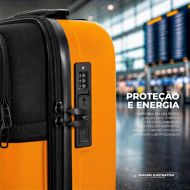Mala de bordo para Viagem - Com bolso para Notebook - Armor - Amarela - Gshield