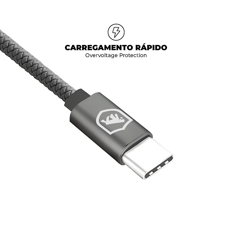 Cabo Symetric - Tipo C / Tipo C - 1,5M + Carregador Turbo Tipo C - Branco - Gshield