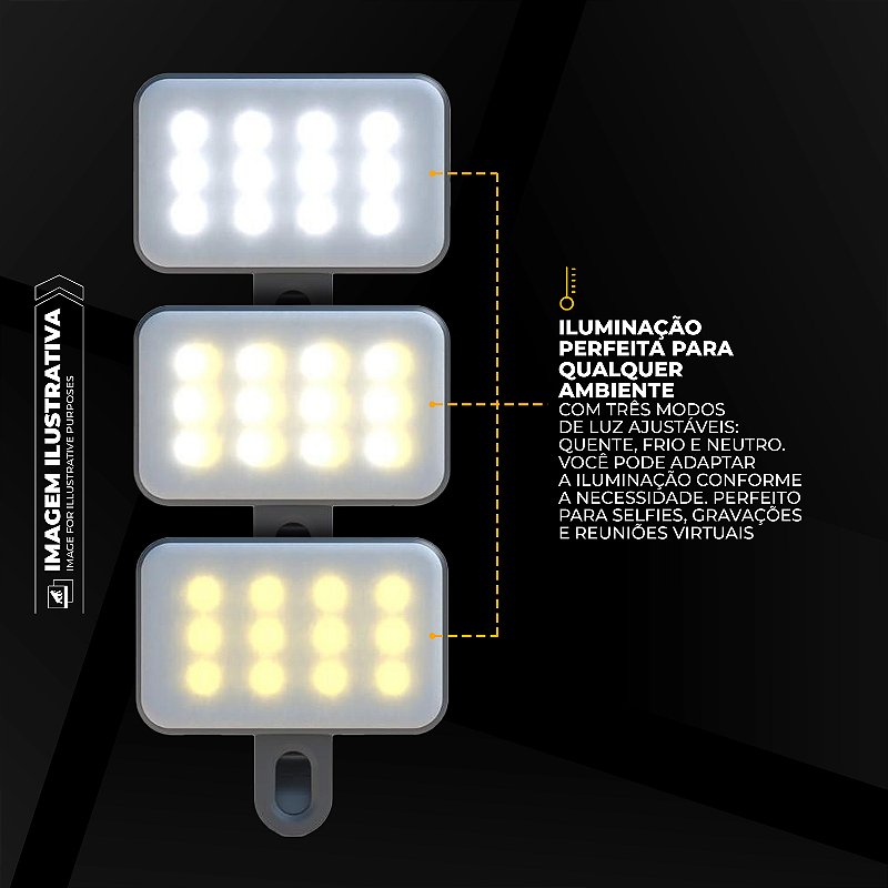 Luz de Selfie Recarregável Clip-On LED RGB com Modos Ajustáveis de Iluminação - Armor - Gshield