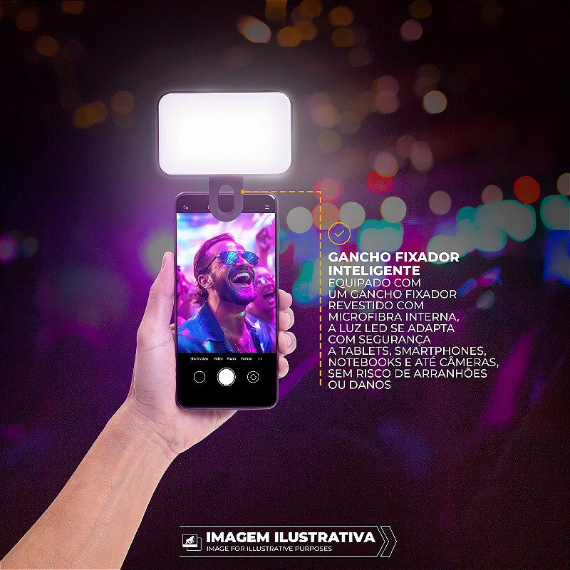 Luz de Selfie Recarregável Clip-On LED RGB com Modos Ajustáveis de Iluminação - Armor - Gshield