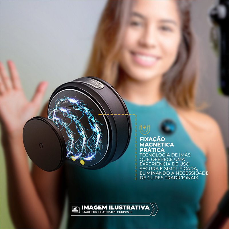Microfone de Lapela Magnética Sem Fio com Redução de Ruído - Armor - Preta - Gshield