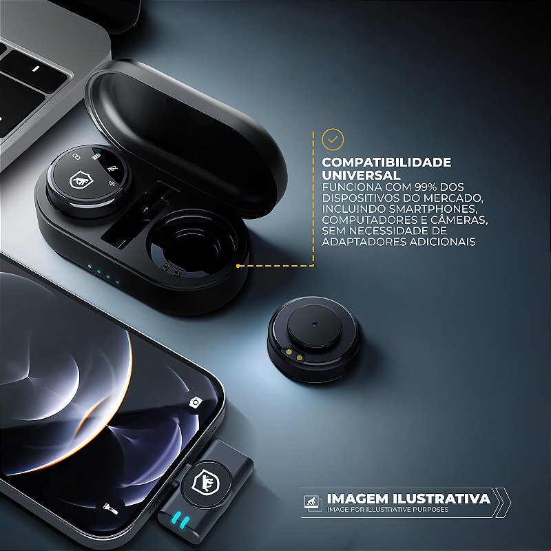 Microfone de Lapela Magnética Sem Fio com Redução de Ruído - Armor - Preta - Gshield