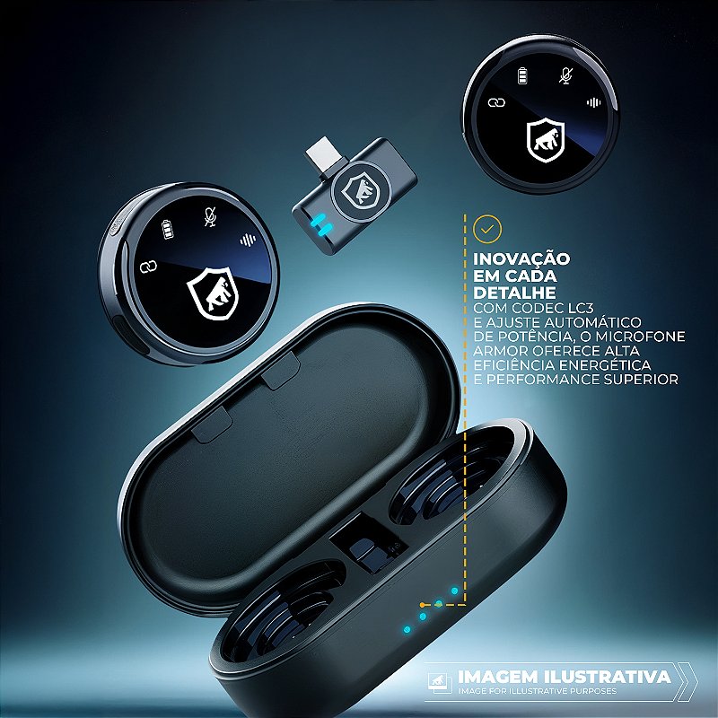 Microfone de Lapela Magnética Sem Fio com Redução de Ruído - Armor - Preta - Gshield