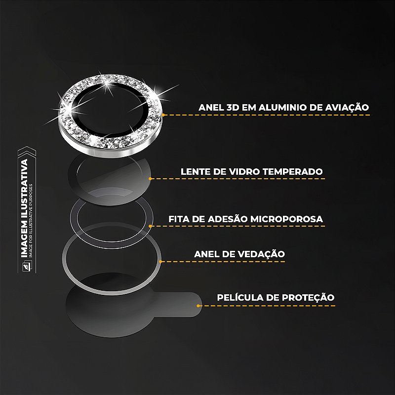 Protetor de Lente para iPhone 16 - One Armor - Frame para câmera - Glitter - Gshield