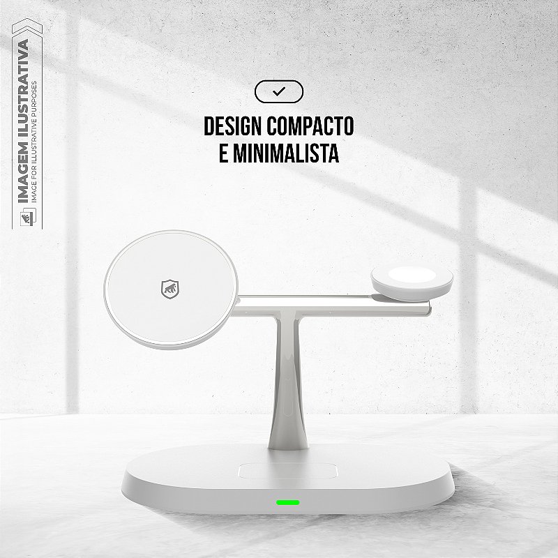 Carregador Wireless 3 em 1 MagSafe - para Smartphone, Apple Watch e Fones de Ouvido - Branco, USB-C, 15W - Dock Station - Gshield