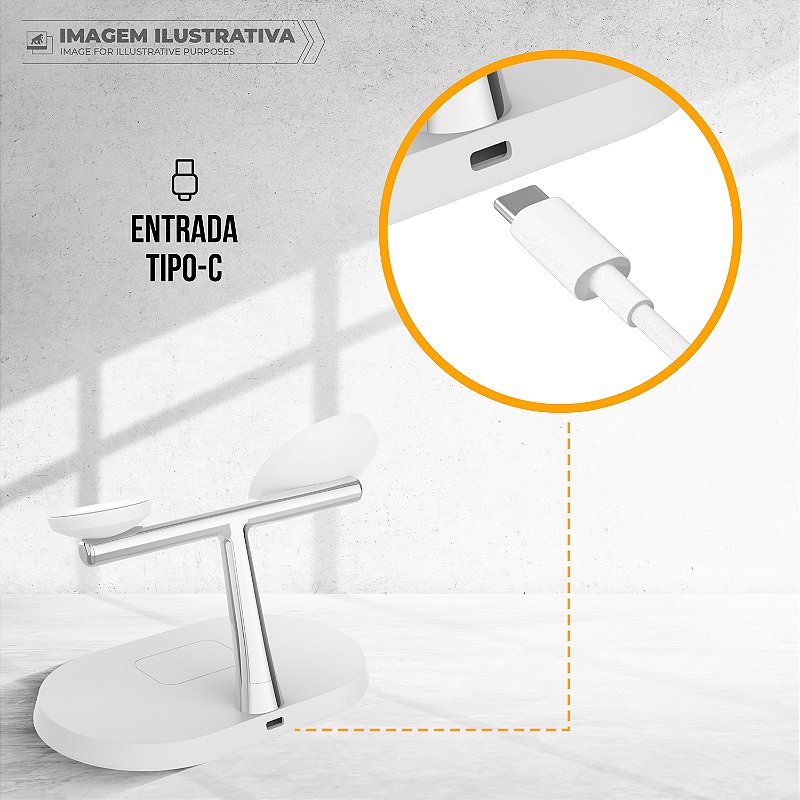 Carregador Wireless 3 em 1 MagSafe - para Smartphone, Apple Watch e Fones de Ouvido - Branco, USB-C, 15W - Dock Station - Gshield