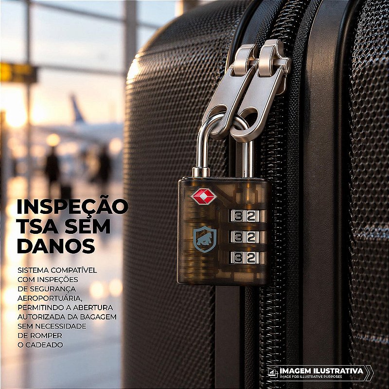 Cadeado com Segredo de 3 Dígitos TSA Haste Metálica 18mm, Antifurto - Dual Shock - Gshield - foto 4