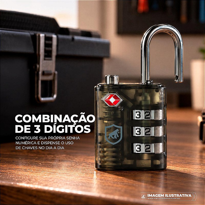 Cadeado com Segredo de 3 Dígitos TSA Haste Metálica 18mm, Antifurto - Dual Shock - Gshield - foto 3