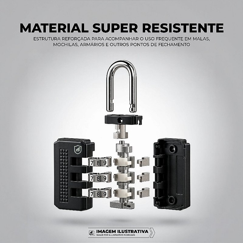 Cadeado com Segredo de 3 Dígitos em Liga de Zinco e Haste Metálica 19mm - Flex - Gshield - foto 4