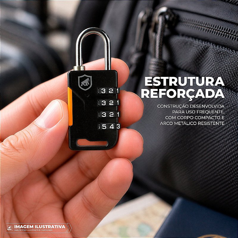 Cadeado com Segredo de 4 Dígitos, Haste 30mm e Suporte para Cabo de Aço, Fabricado em Liga Metálica - Survivor - Gshield - foto 6