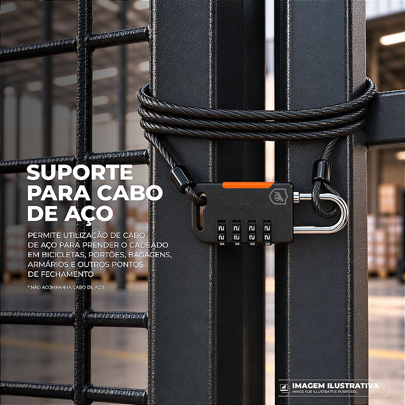 Cadeado com Segredo de 4 Dígitos, Haste 30mm e Suporte para Cabo de Aço, Fabricado em Liga Metálica - Survivor - Gshield - foto 3