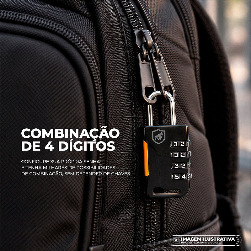Cadeado com Segredo de 4 Dígitos, Haste 30mm e Suporte para Cabo de Aço, Fabricado em Liga Metálica - Survivor - Gshield - foto 4