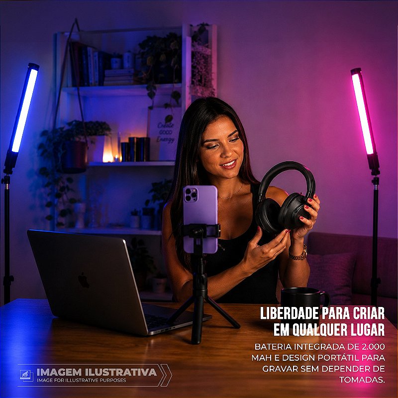 Bastão de LED RGB Portátil com Suporte Magnético Integrado, Cor Ajustável 2700k - 7500k, Bateria 2000mAh, CRI 95+ para Fotos e Vídeos - Armor - Gshield - foto 4