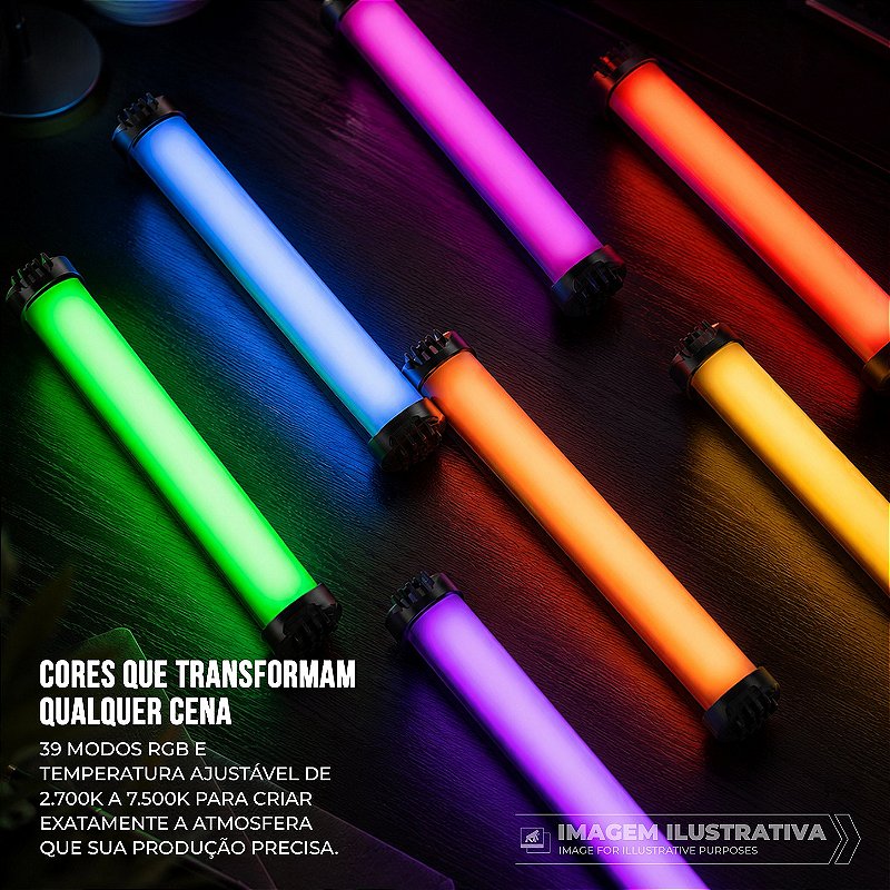 Bastão de LED RGB Portátil com Suporte Magnético Integrado, Cor Ajustável 2700k - 7500k, Bateria 2000mAh, CRI 95+ para Fotos e Vídeos - Armor - Gshield - foto 5