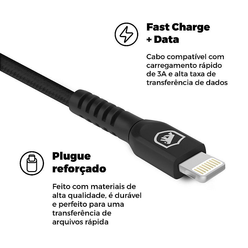Cabo Dual Shock ( iPhone / iPad ) Lightning - Preto - 2 metros (MFI Homologado) - Gshield - foto 5