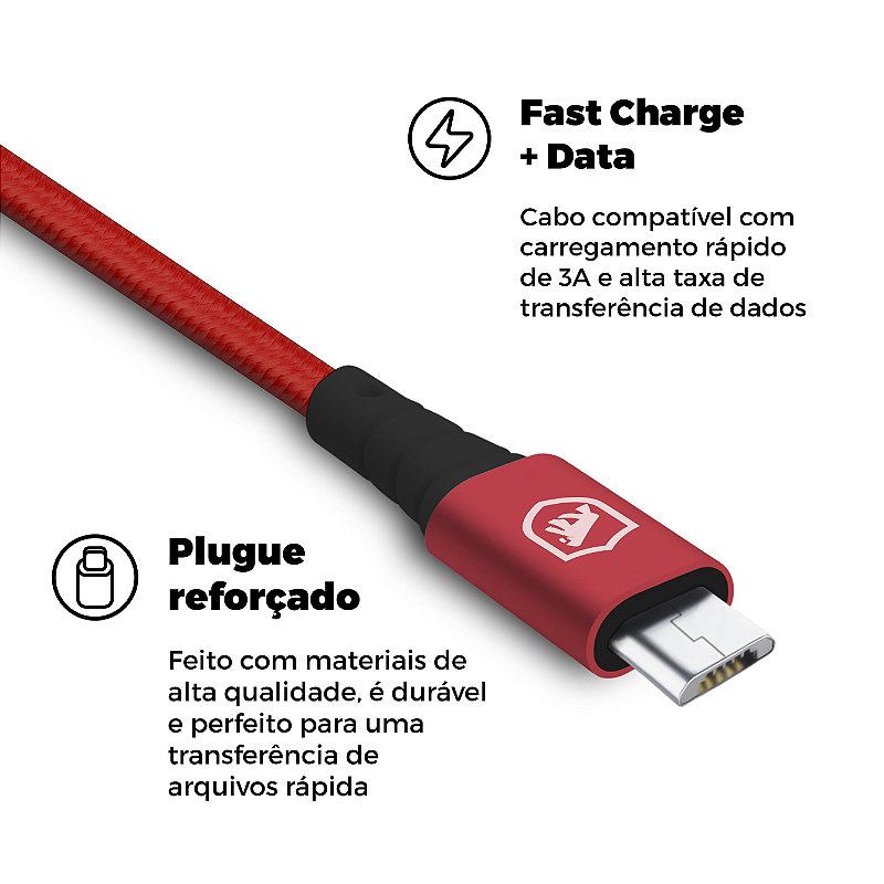 Cabo Tech Proof Vermelho Micro USB V8 (1,2m) - Gshield