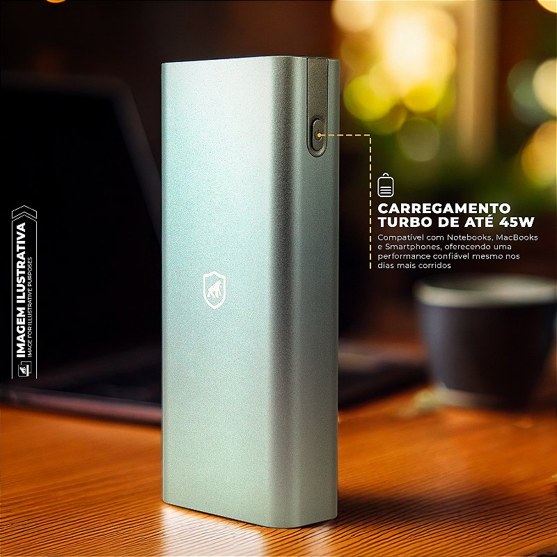 Carregador Portátil Turbo 10.000 mAh 45W - Bateria Externa para Notebook, MacBook e Celular com Saída Tipo-C e USB-A - Powerstation - Gshield