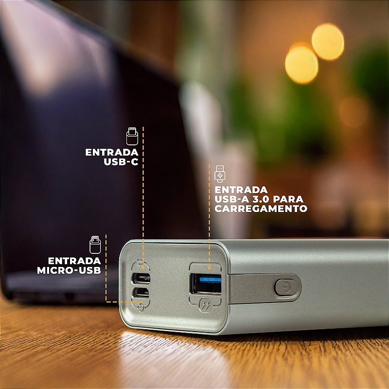Carregador Portátil Turbo 10.000 mAh 45W - Bateria Externa para Notebook, MacBook e Celular com Saída Tipo-C e USB-A - Powerstation - Gshield