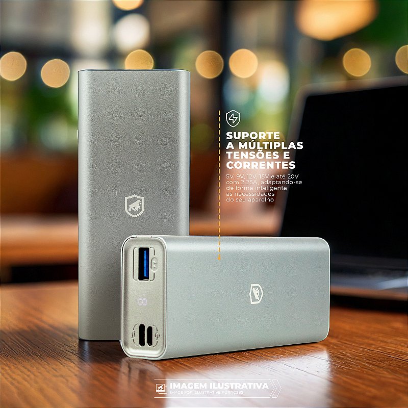 Carregador Portátil Turbo 10.000 mAh 45W - Bateria Externa para Notebook, MacBook e Celular com Saída Tipo-C e USB-A - Powerstation - Gshield