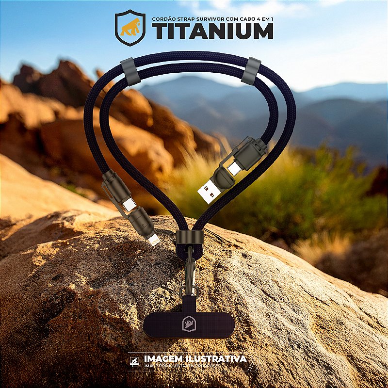 Cordão de Pescoço para Celular com Cabo USB-A / Tipo C / Lightning 240W - 1,5M - Azul Escuro - Titanium - Gshield